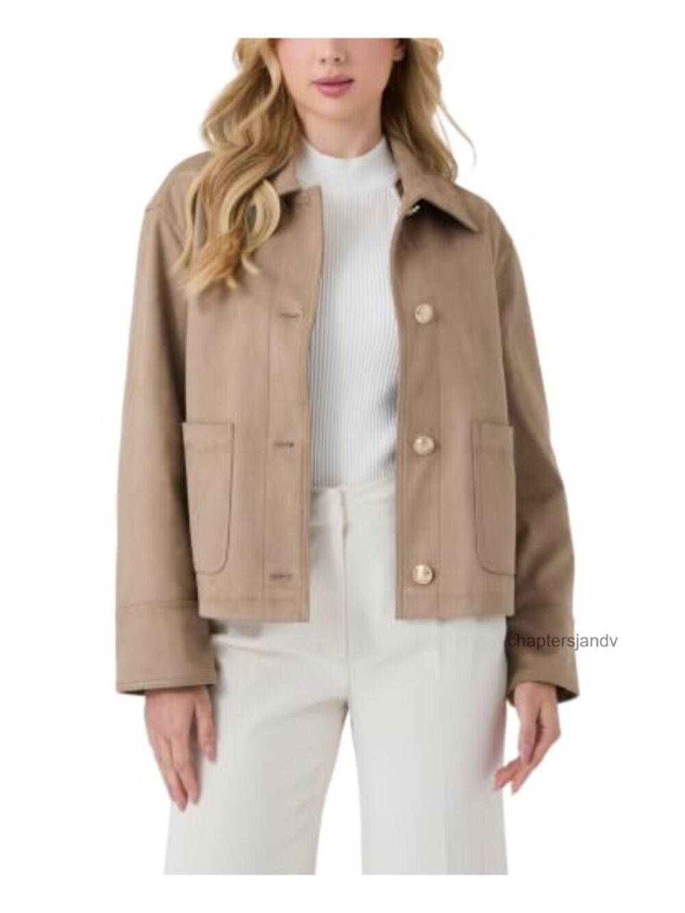 Faux-Suede Button-Front Shirt Jacket Patch Pockets Casual